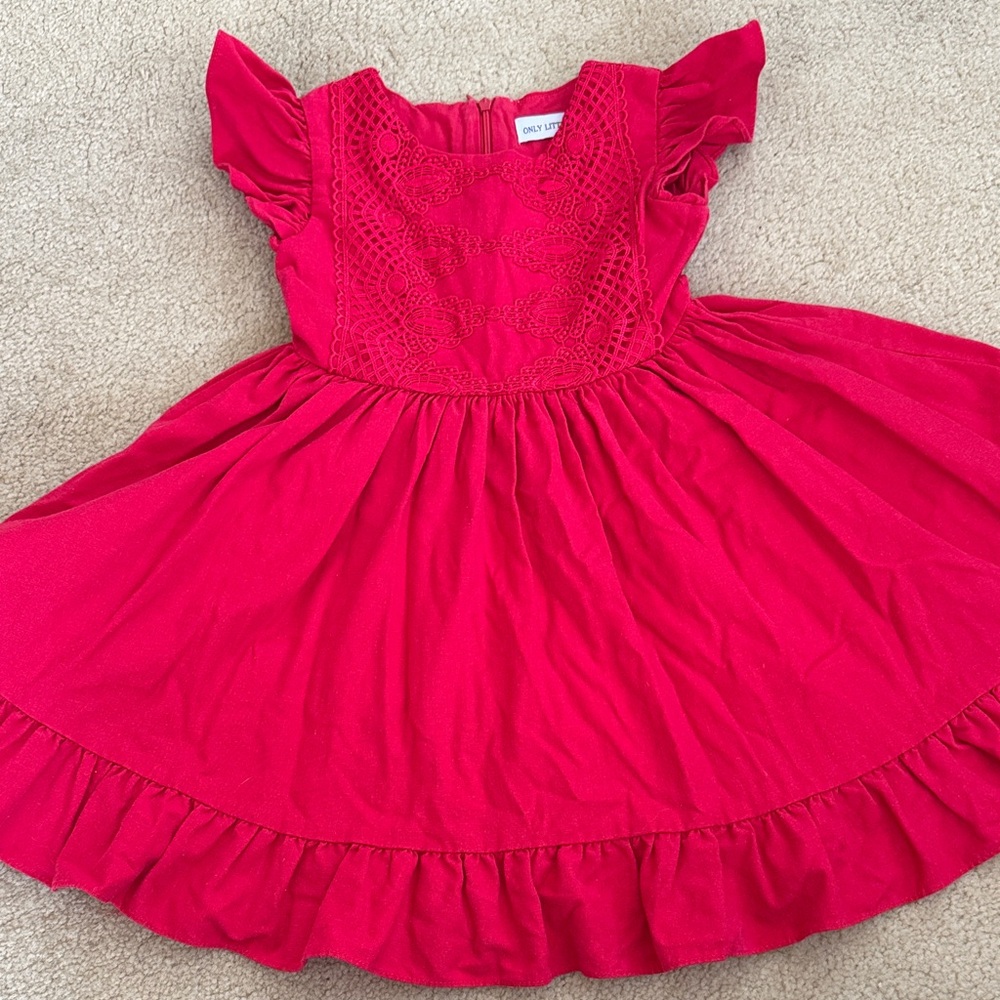 Charming Red Kids Dress with Lace Detail